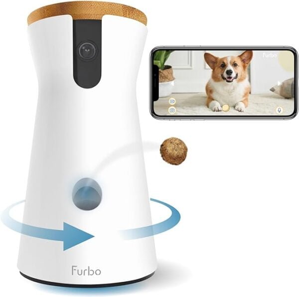 Furbo 360° Dog Camera: Home Security Camera with Barking Alerts, Rotating Pet Treat Camera with Phone App, Smart Home Indoor Puppy Cam with 2-Way Speaker and Night Vision (No Subscription Required)