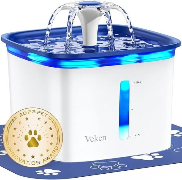 Veken 95oz2.8L Pet Fountain, Automatic Cat Water Fountain Dog Water Dispenser with Replacement Filters for Cats, Dogs, Multiple Pets (Blue, Plastic)