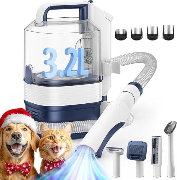 Dog Grooming Vacuum Kit, 3.2L Dust Cup Pet Grooming Vacuum for Dogs Cats with Cordless Clipper, 12000pa 6 Pet Grooming Tools Dog Brush Vacuum for Shedding Home Cleaning, Low Noise Dog Cat Hair Remover