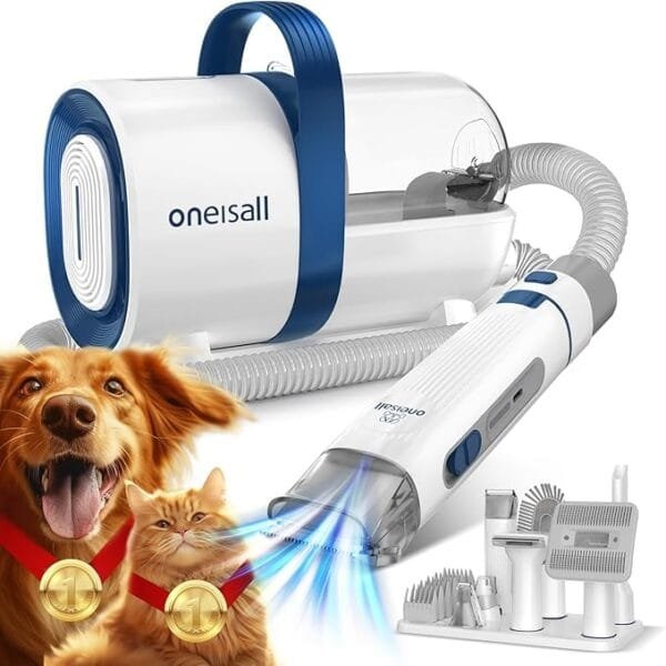 Oneisall Dog Hair Vacuum & Dog Grooming Kit, Pet Grooming Vacuum with Pet Clipper Nail Grinder, 1.5L Dust Cup Dog Brush Vacuum with 7 Pet Grooming Tools for Shedding Pet Hair, Home Cleaning