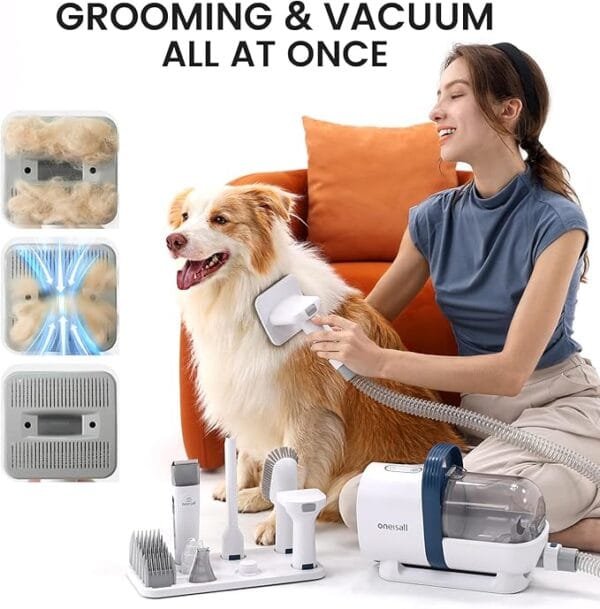 Oneisall Dog Hair Vacuum & Dog Grooming Kit, Pet Grooming Vacuum with Pet Clipper Nail Grinder, 1.5L Dust Cup Dog Brush Vacuum with 7 Pet Grooming Tools for Shedding Pet Hair, Home Cleaning - Image 4
