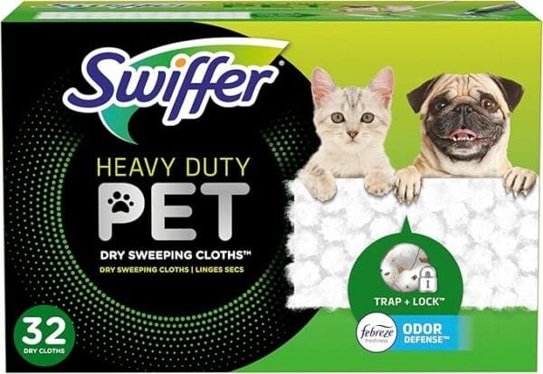 Swiffer Sweeper Pet Heavy Duty Dry Multi-Surface Cloth Refills for Floor Sweeping and Cleaning, Febreze Freshness, 32 count